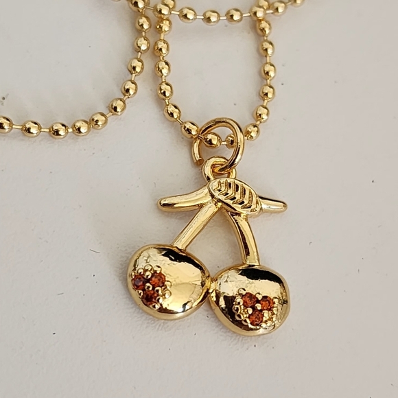 Gold Cherry Charm Pendant Chain Necklace - Picture 4 of 7